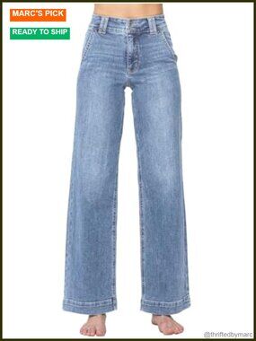 High Waisted Wide Leg Straight Jeans Stretchy Denim Tummy Control